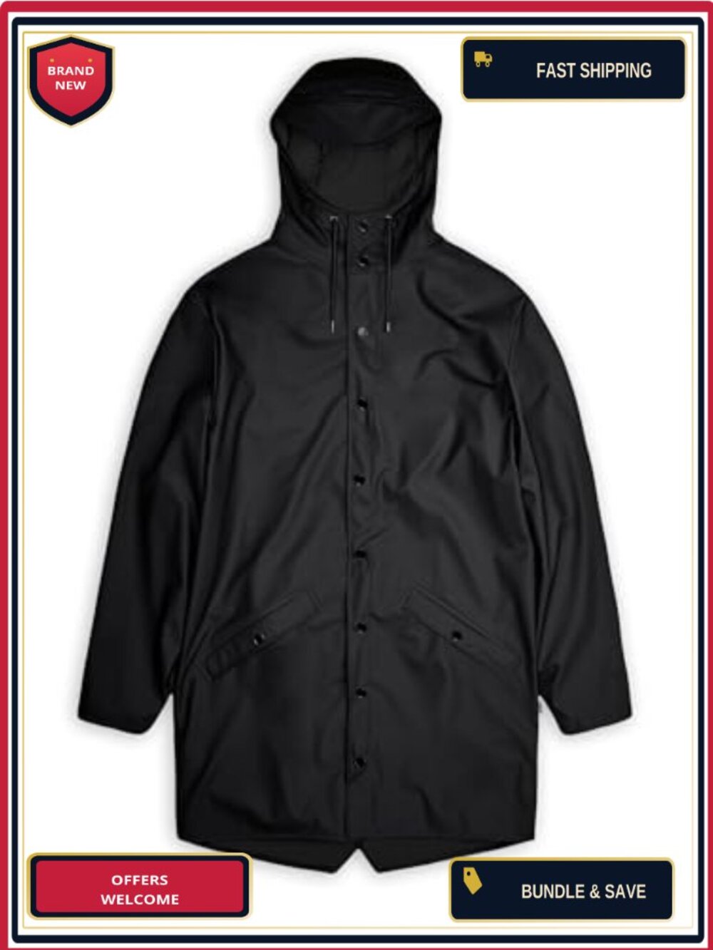 Waterproof Long Rain Jacket Hooded PU Coated Unisex